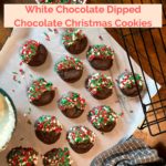 Chocolate Cake Cookies Dipped in White Chocolate with Christmas Sprinkles