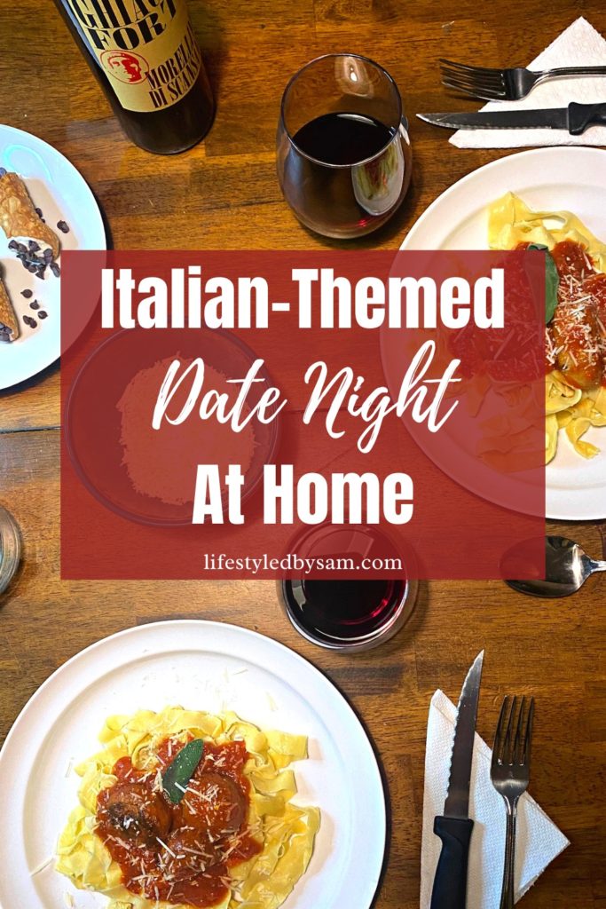 Pinterest pin of an Italian Themed Date Night At Home