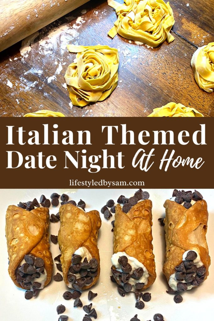 Pinterest pin collage of an Italian Themed Date Night At Home