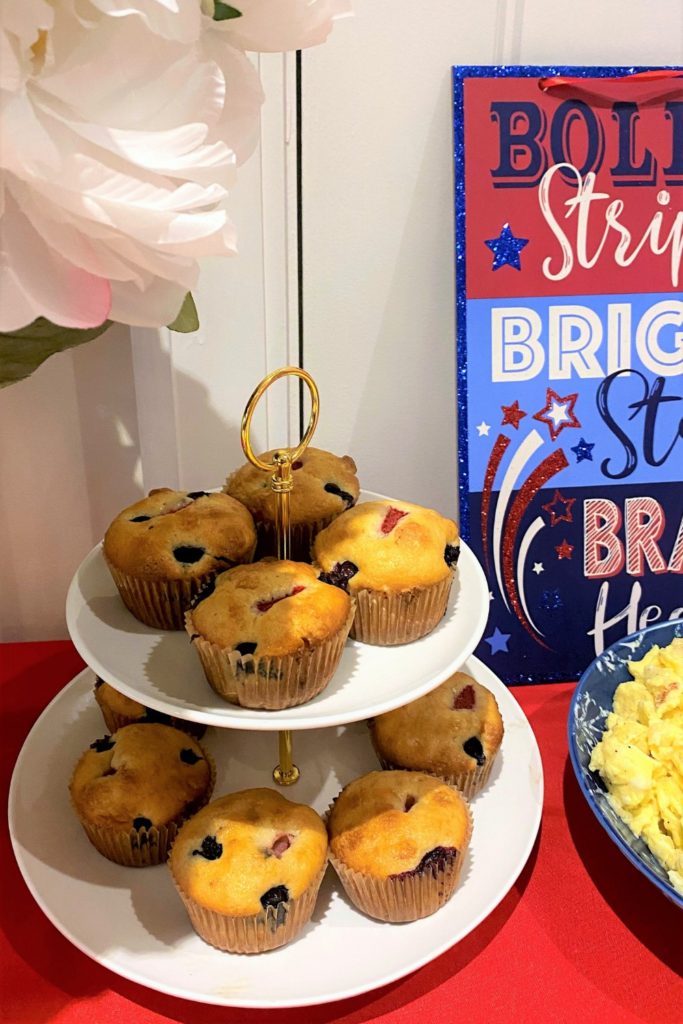 Red, white, and blueberry muffins for a Fourth of July Brunch