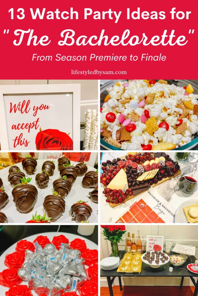 Pinterest Pin of 13 Viewing Party Ideas for The Bachelorette from the season premiere to the finale