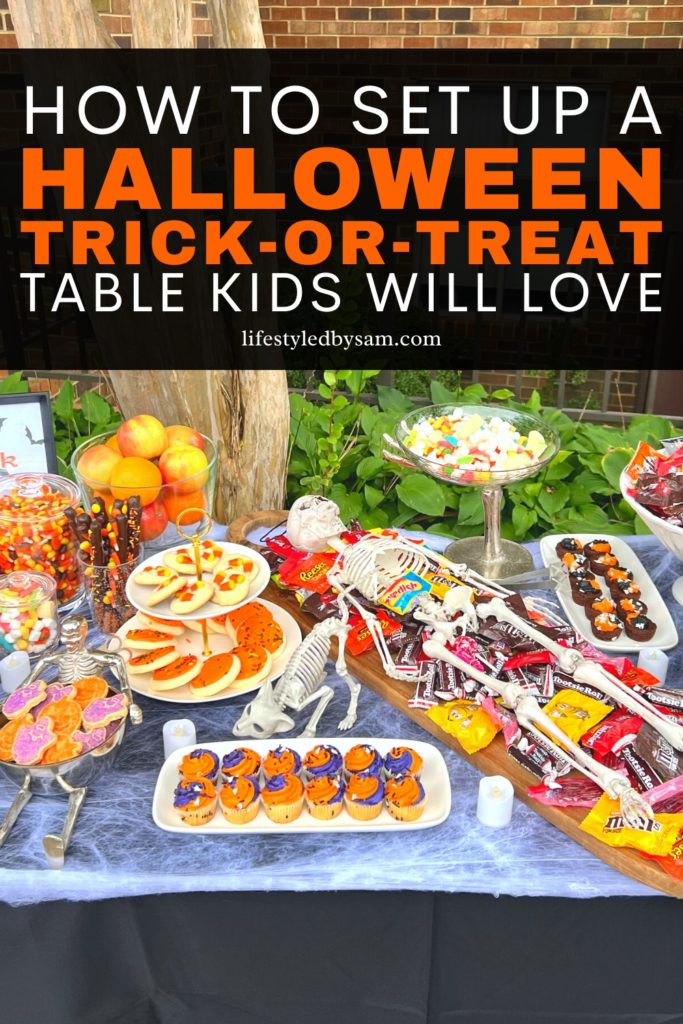 Pinterest Pin of A Halloween Trick Or Treats Stand Kids Will Love