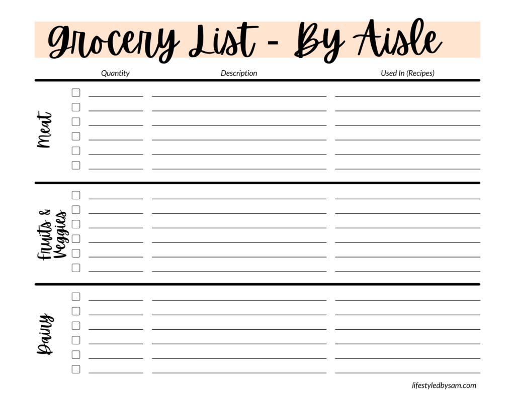 Printable Party Planner Checklist - Grocery List by Aisle (part 2)