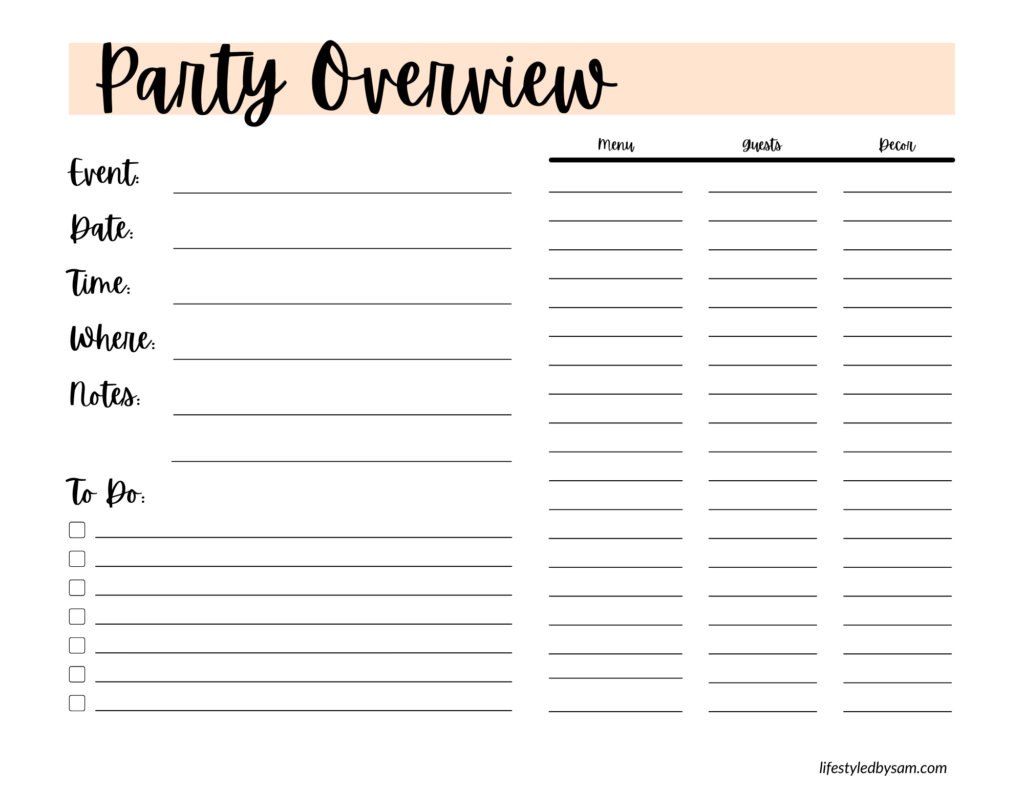 Printable Party Planner Checklist - Party Overview