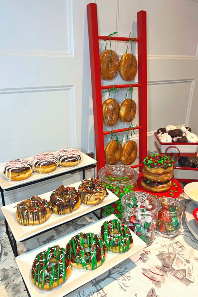 View of the Christmas Donut Buffet Table from the left side