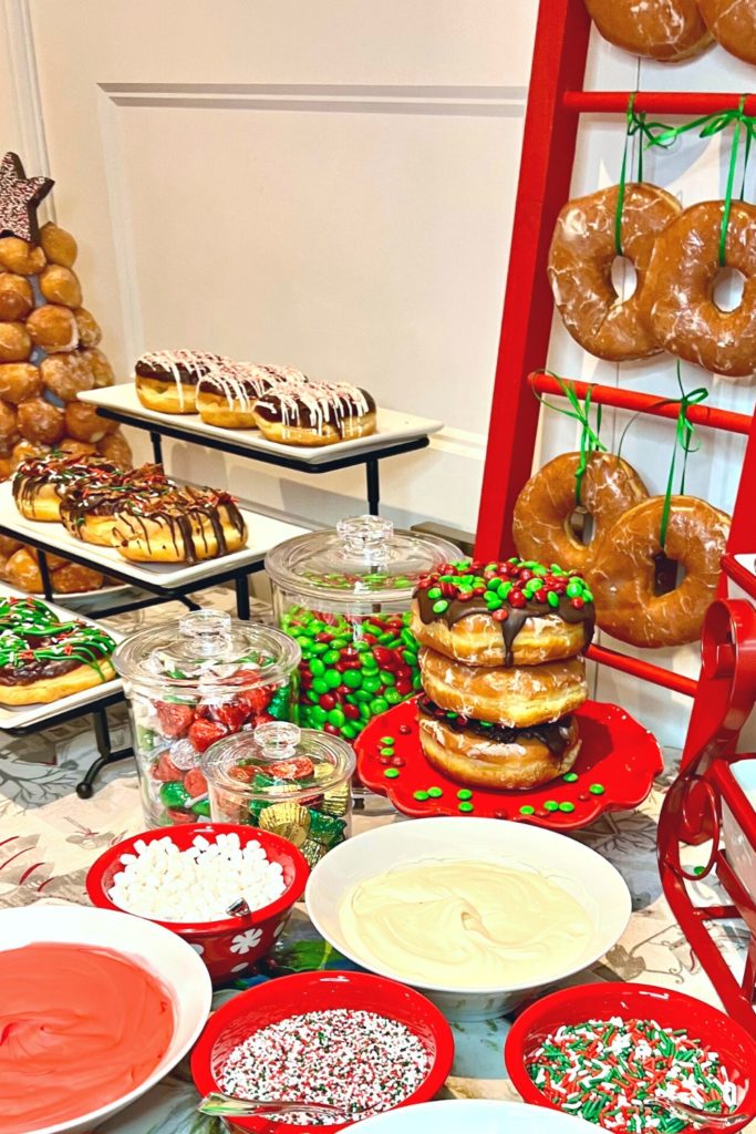 View of the Christmas Donut Buffet Table from the right side