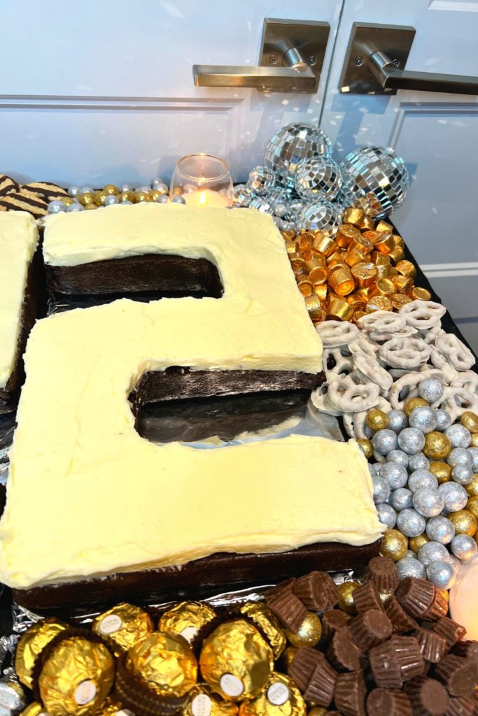 Close up image of the third frosted '2' cake. The right side of the New Year's Eve Dessert Table