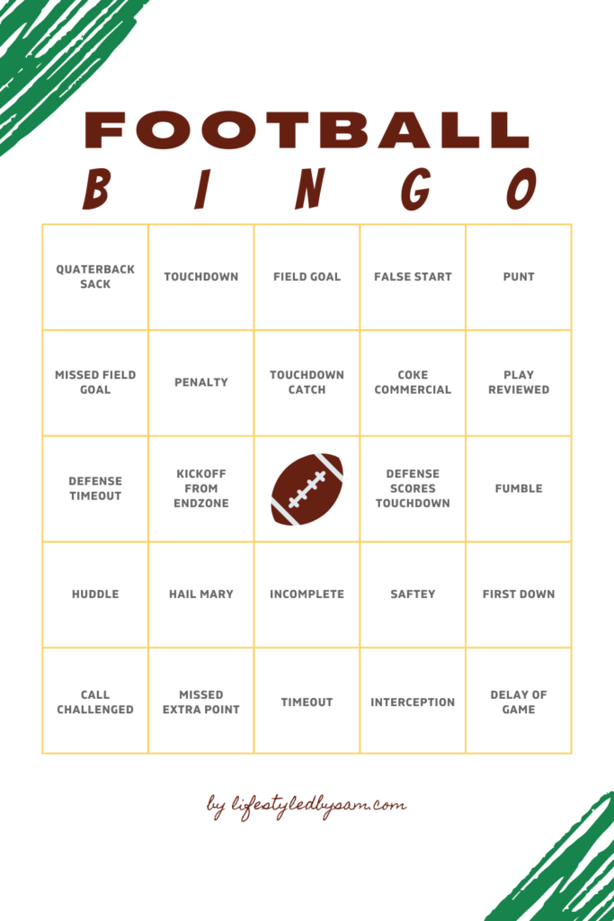 Graphic image of football bingo cards