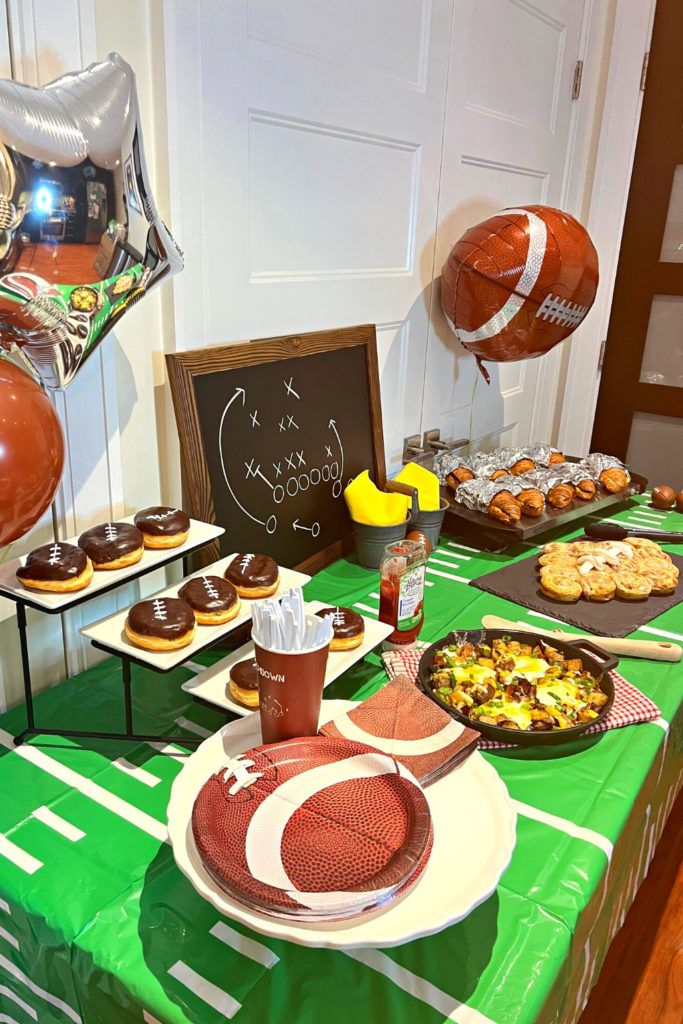 Angled view of football brunch party ideas