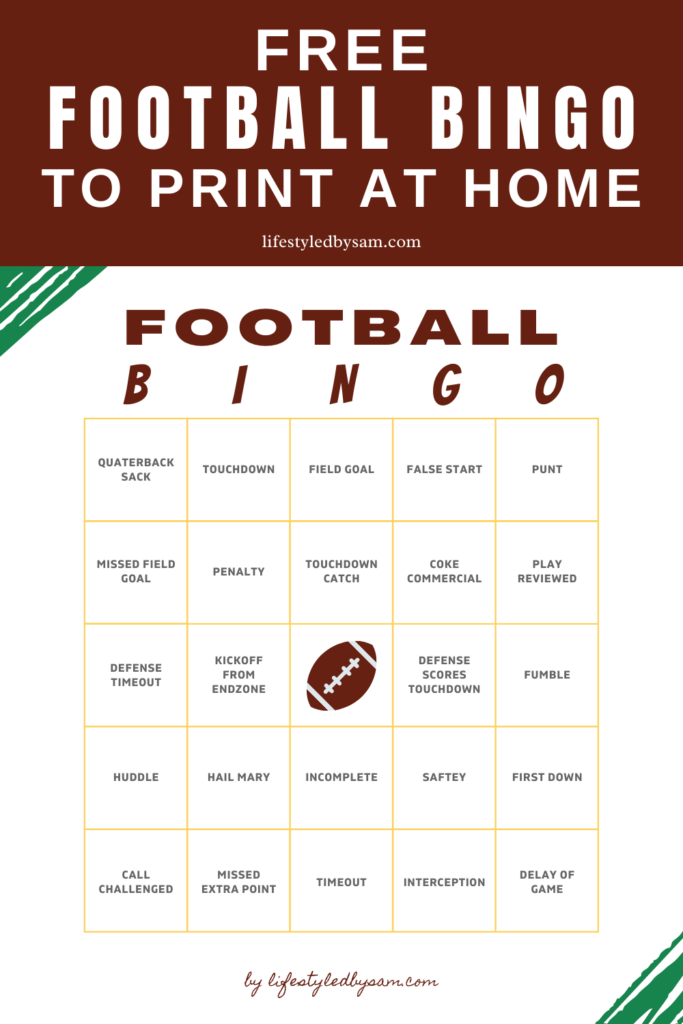 Pinterest pin of free football bing cards to print at home