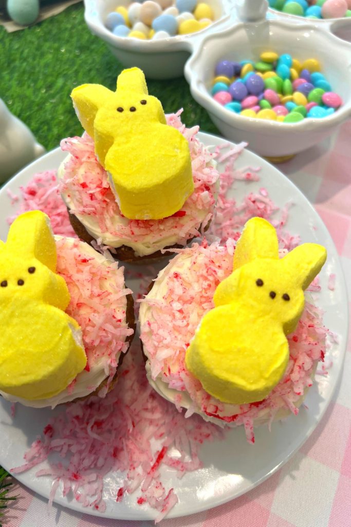 Easter Peep Cupcakes On An Easter Dessert Table